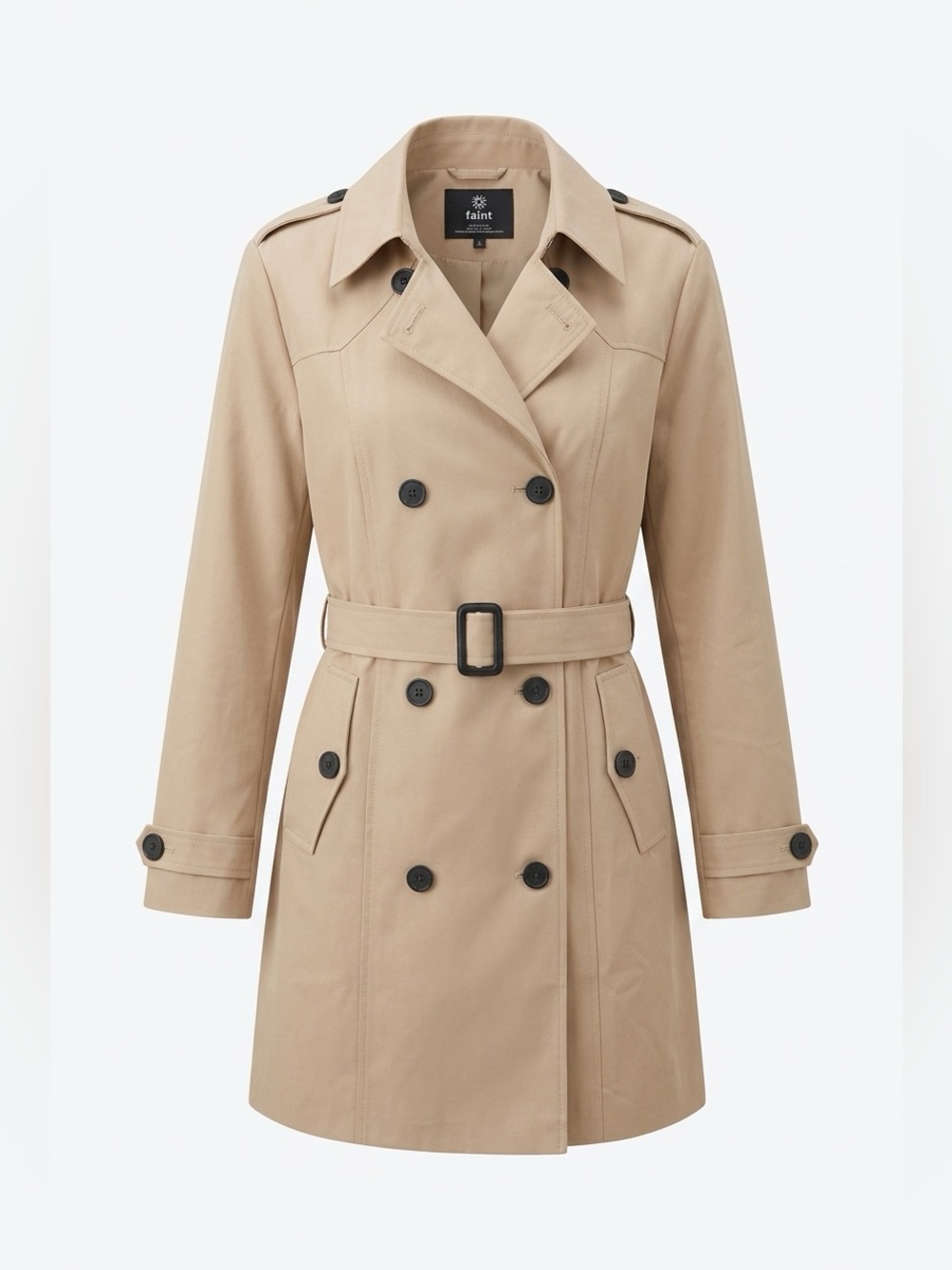 Faint Classic Double-Breasted Trench Coat in Khaki